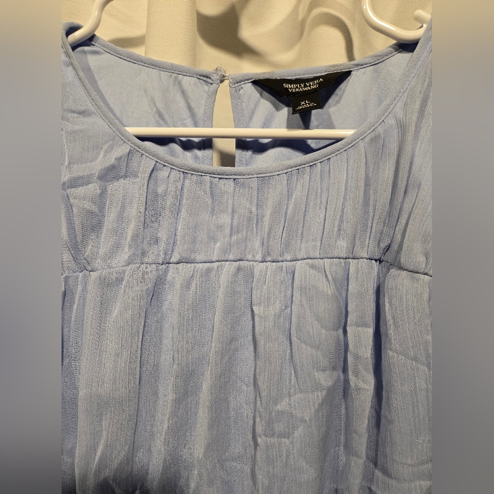 NWOT Women's Vera Wang Blue Ruffle Sleeve Blouse Size Extra Large - Picture 6 of 14